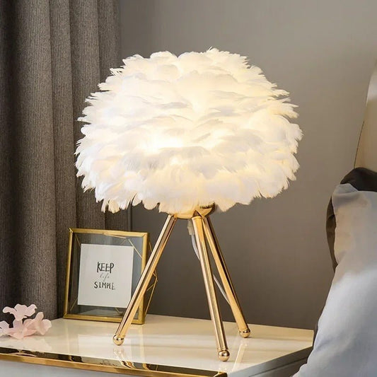 Lampe de chevet en plumes GlamLight Blanche