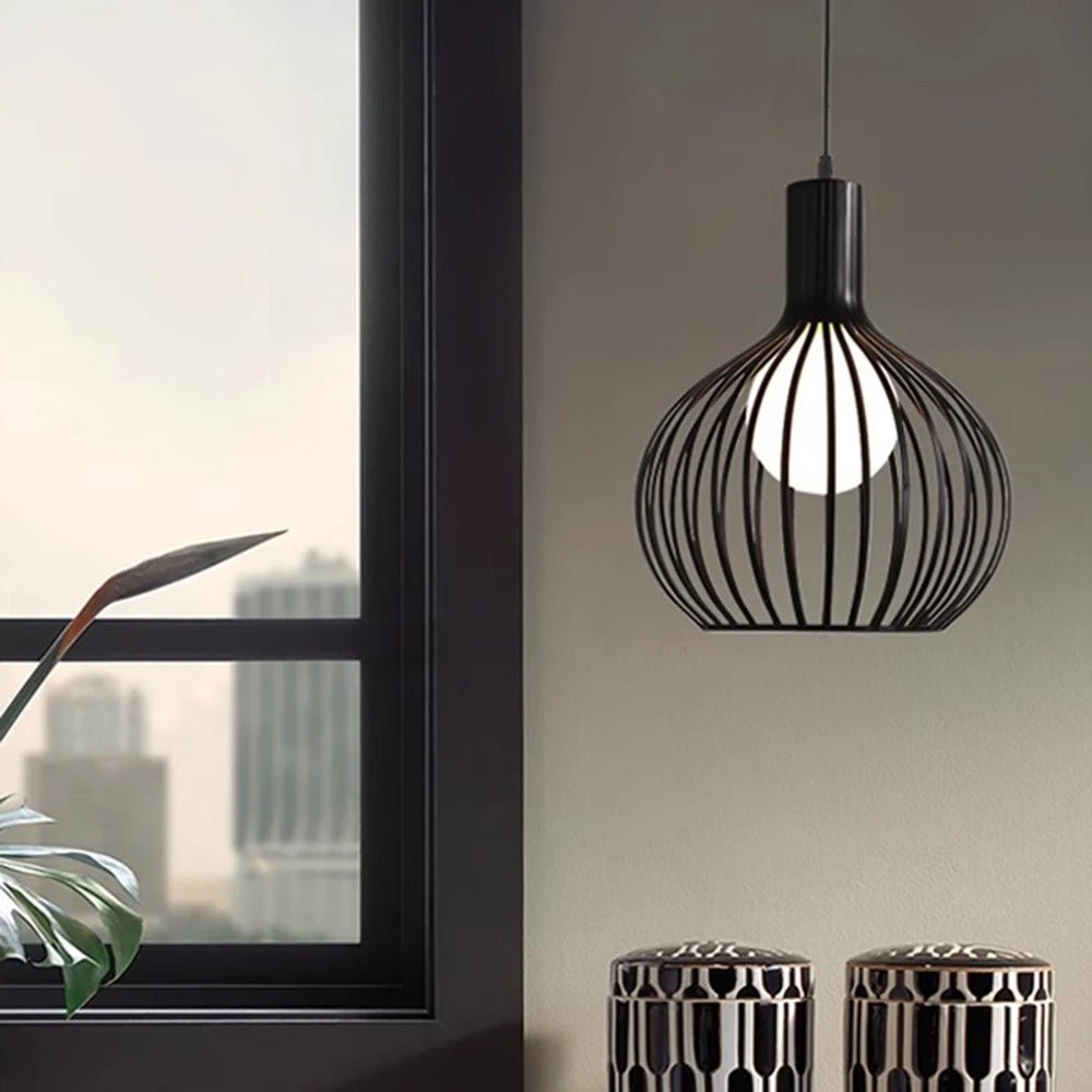 Lustre vintage en cage ambiance
