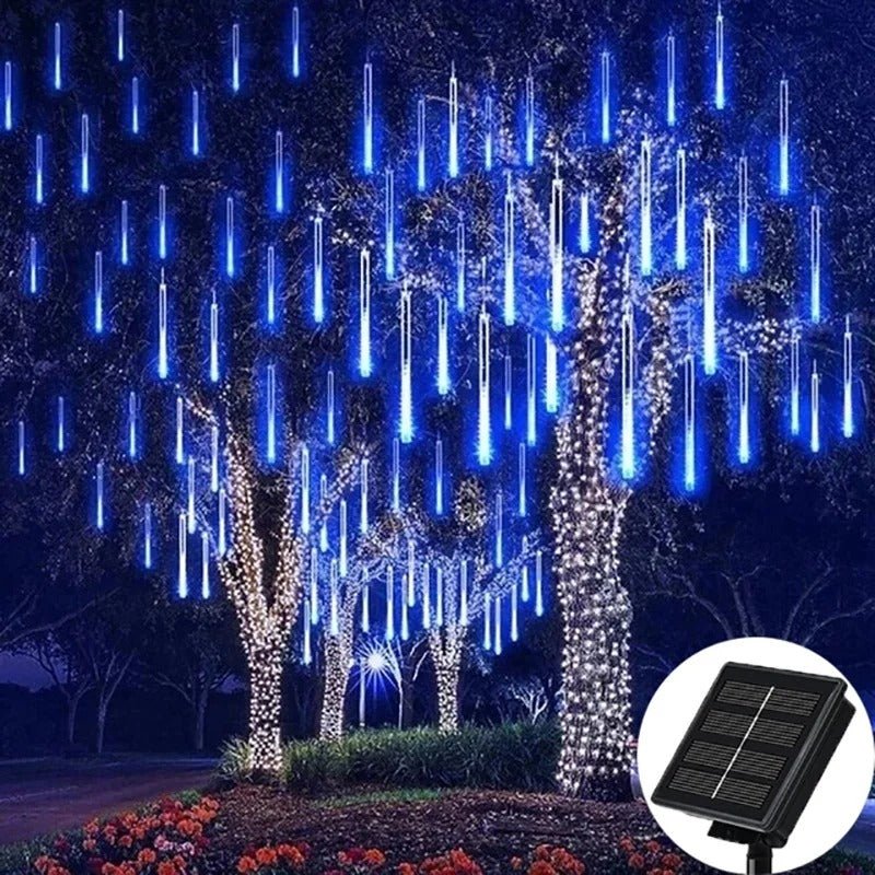 Guirlande lumineuse Pluie de meteorites Bleu Panneau solaire