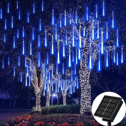 Guirlande lumineuse Pluie de meteorites Bleu Panneau solaire