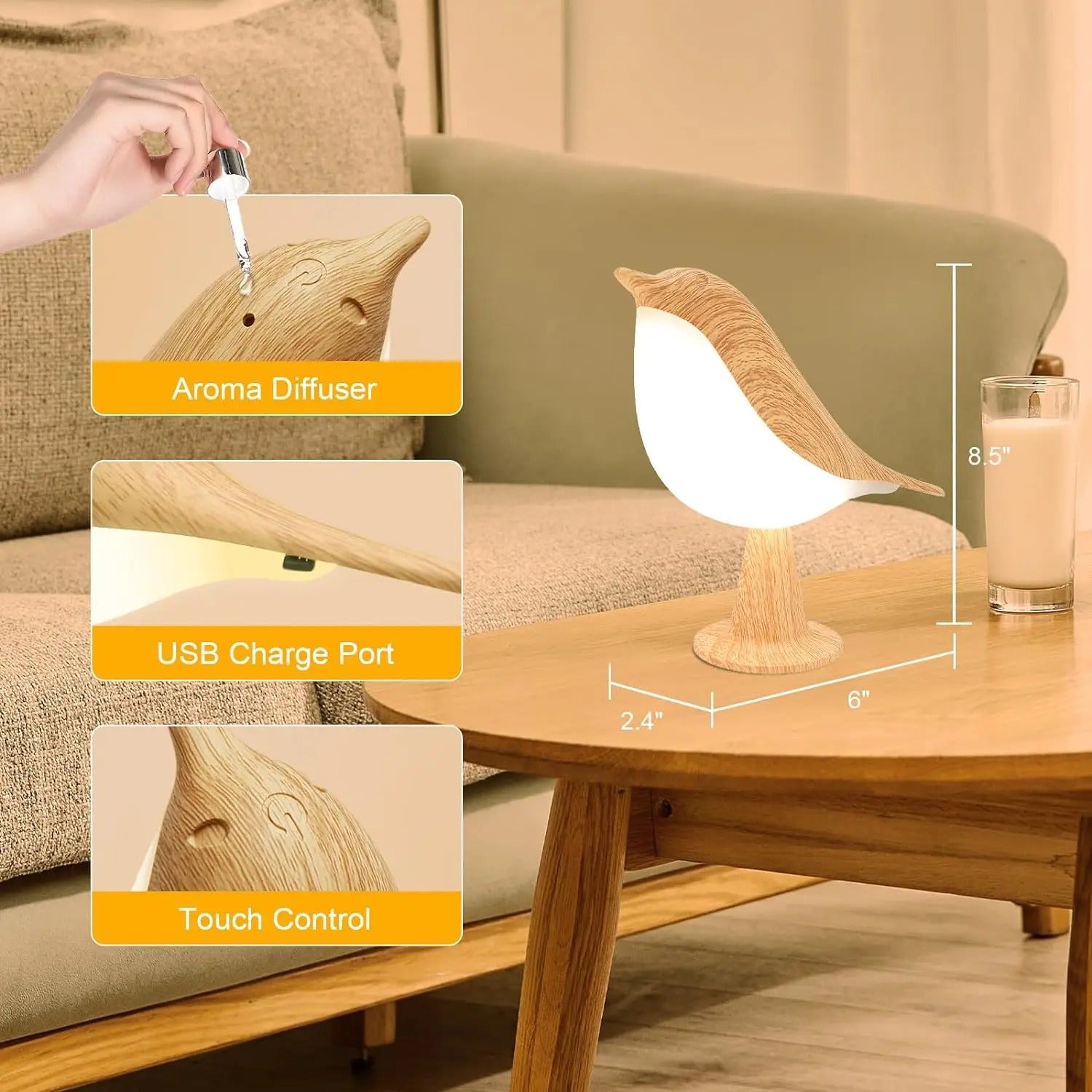 Lampe de chevet tactile oiseau-description